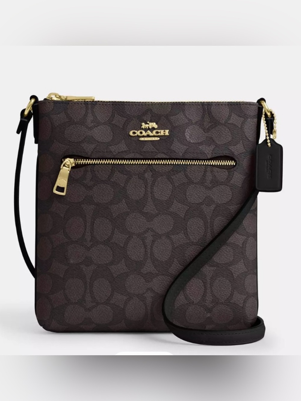 Coach Dark Brown Signature Crossbody with Gold Hardware